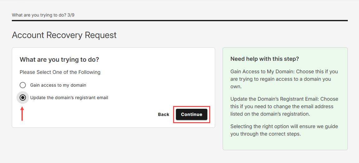 domain registrant email update