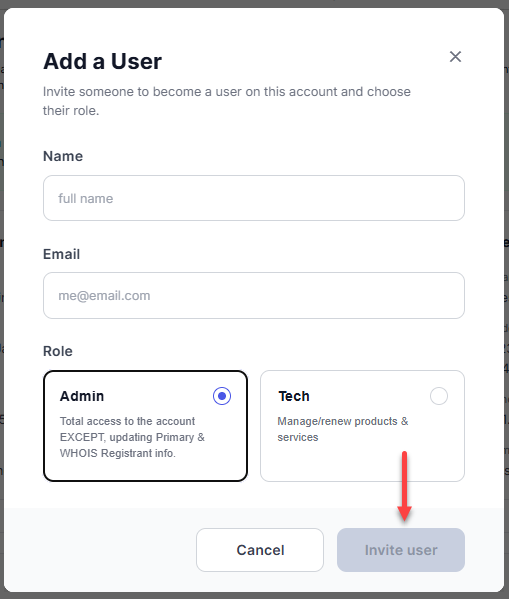 invite user button