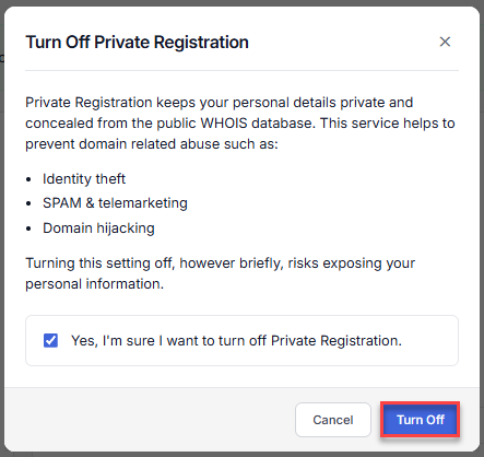 turn off private registration