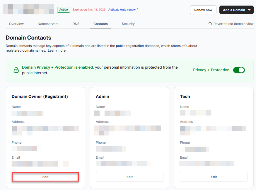 Registrant edit button