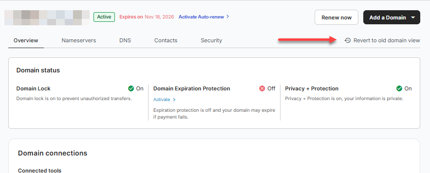 revert to old domain view