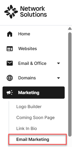 Email Marketing app option under the Marketing tab