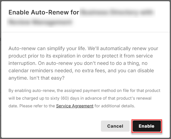 Enable auto-renew pop-up window