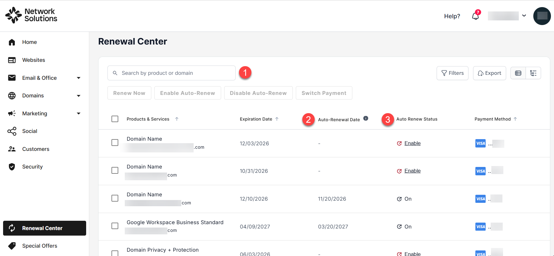 Renewal Center Left Navigational Tab