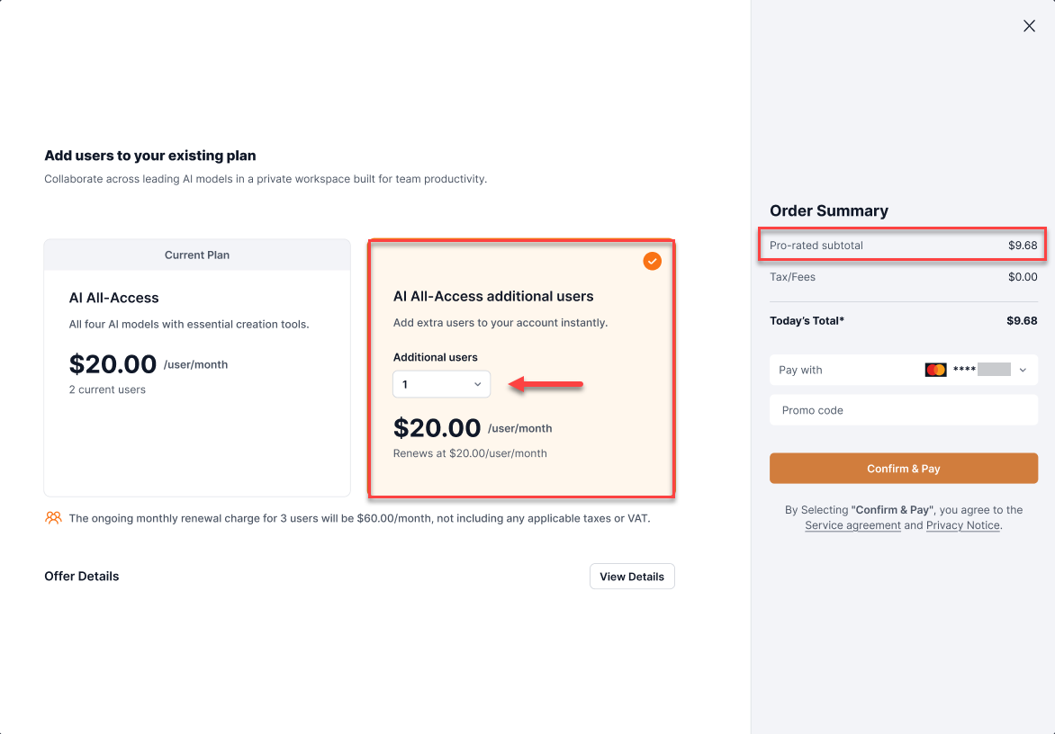 Add Users Payment AI All Access