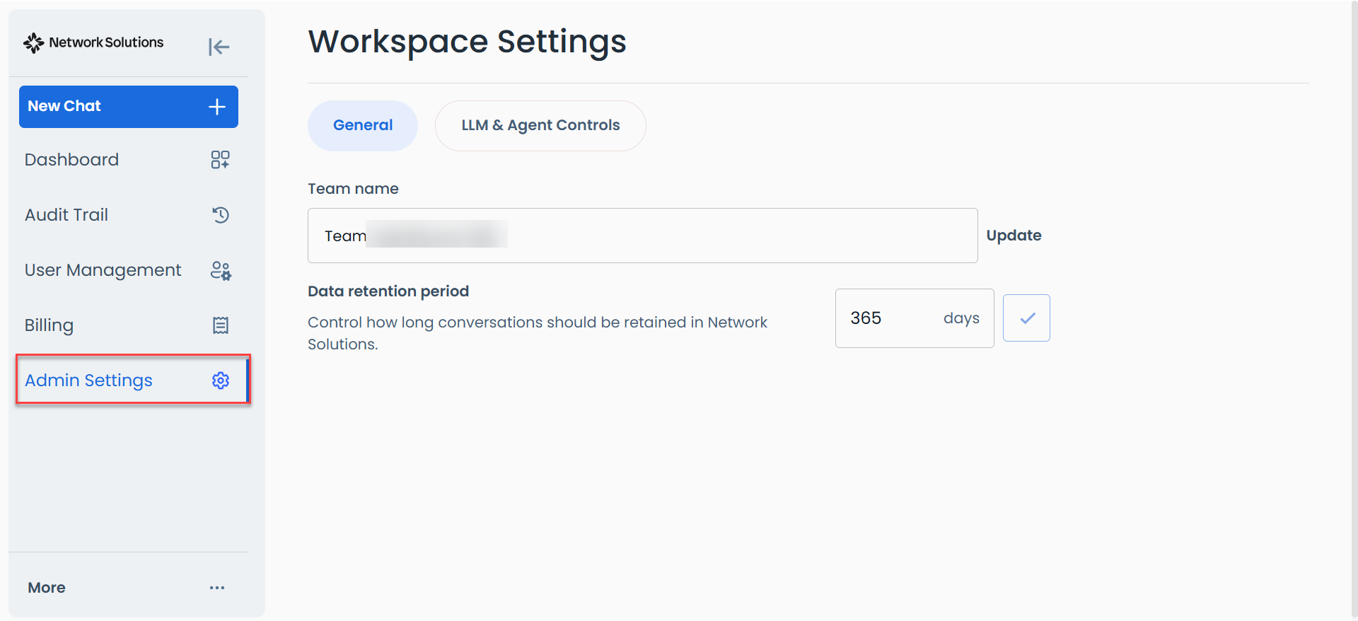 AI All-Access admin console - Admin Settings - General