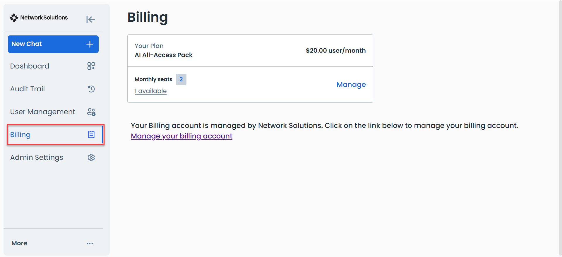 AI All-Access admin console - billing