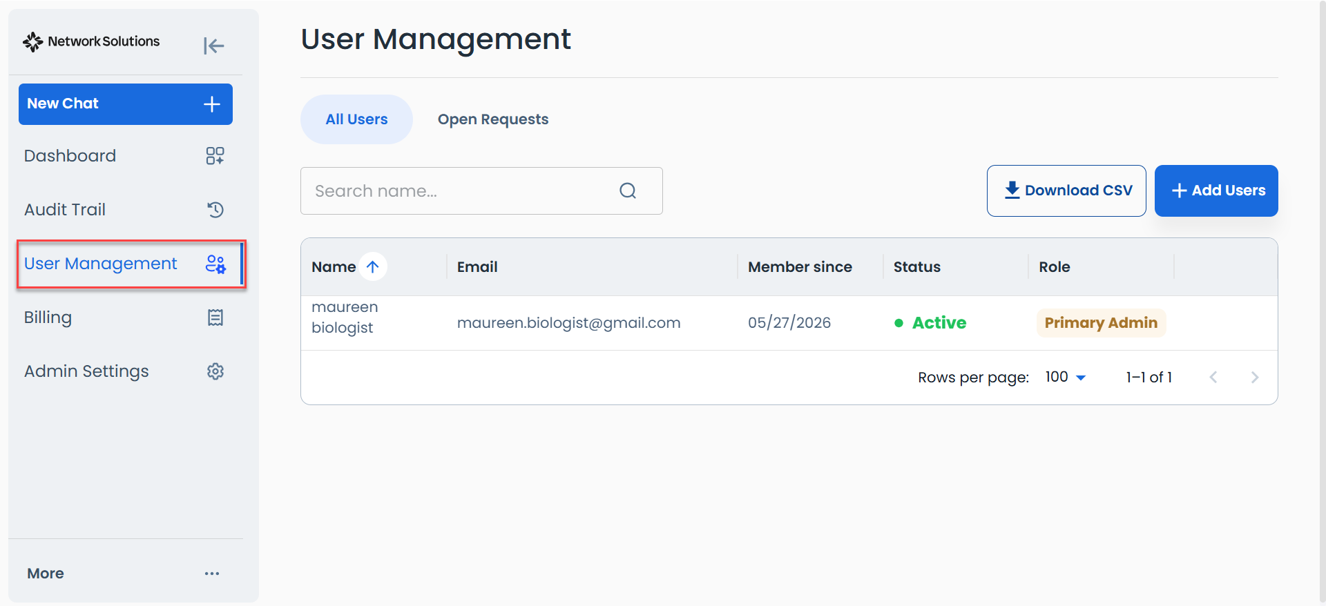 AI All-Access admin console - User Management
