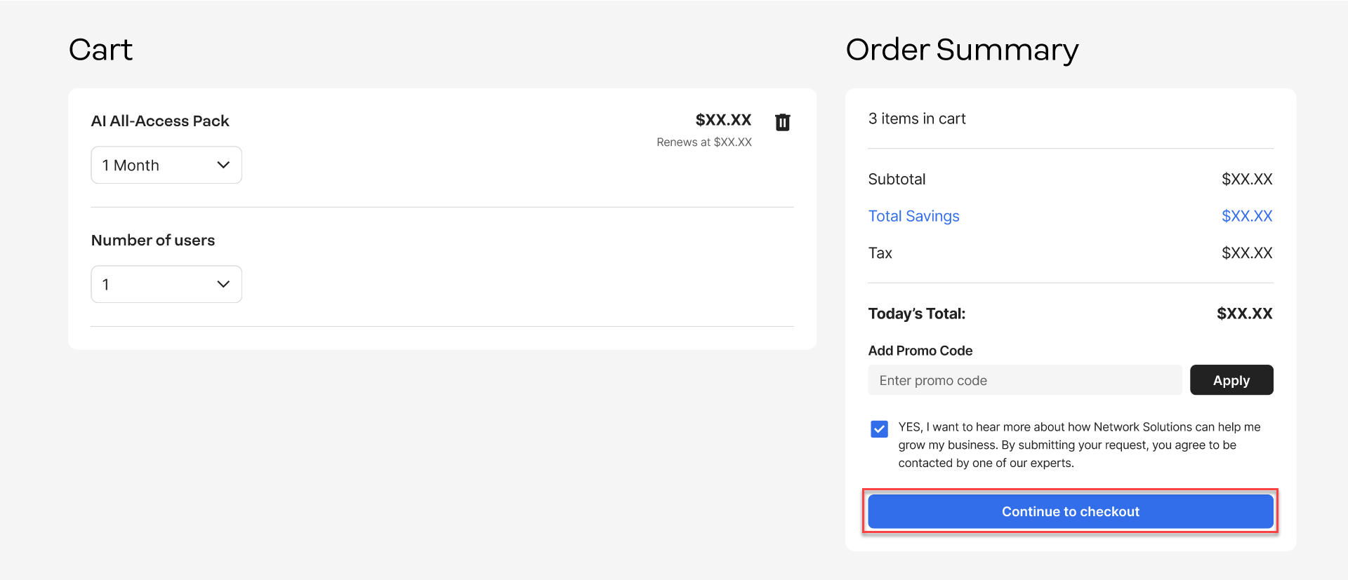AI All-Access Cart page
