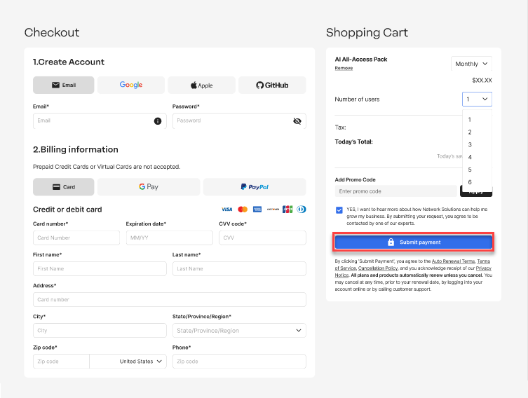 AI All-Access Checkout page
