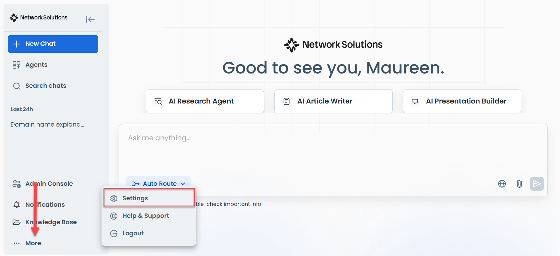 AI All-Access homepage - Settings