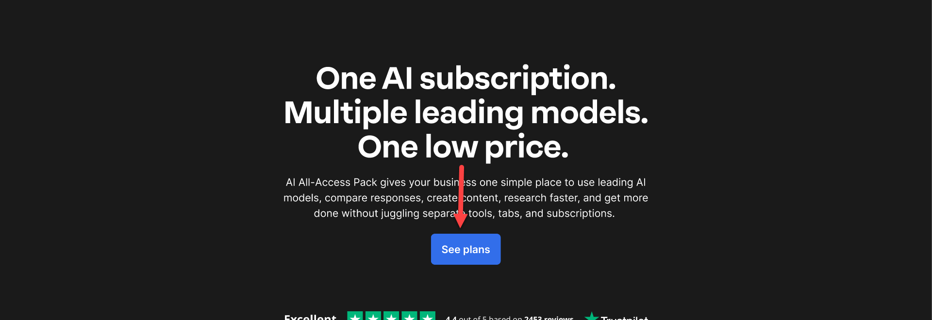AI All-Access landing page highlighting See plans button