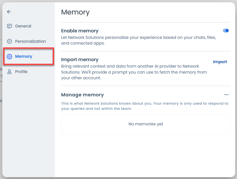 AI All-Access Settings - Memory