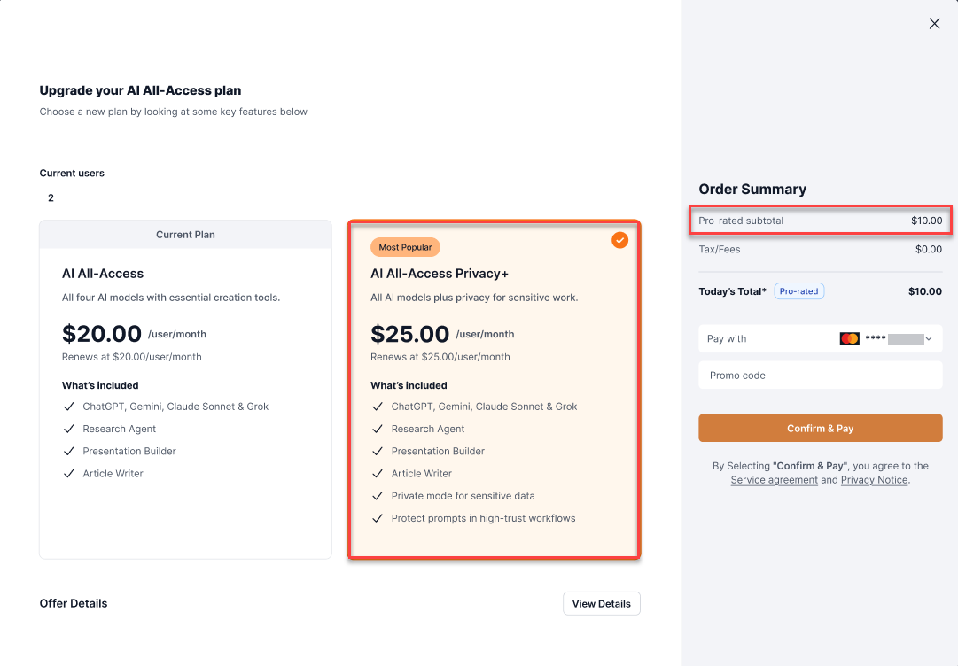 Upgrade Payment AI All Access