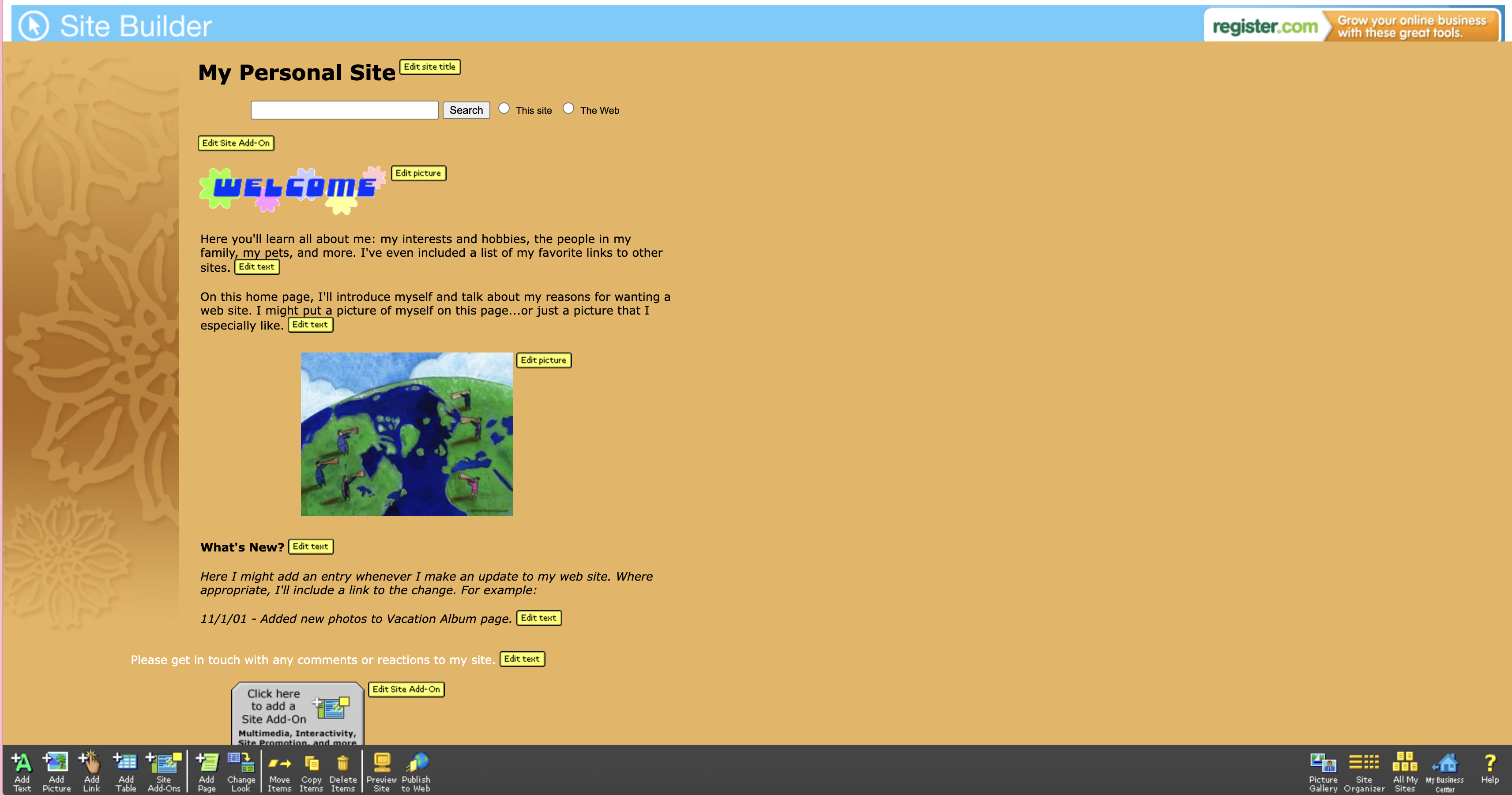 site builder tool dashboard