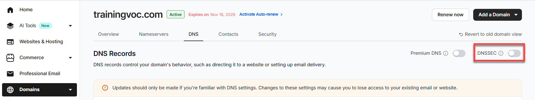Advanced Tools, DNSSEC option