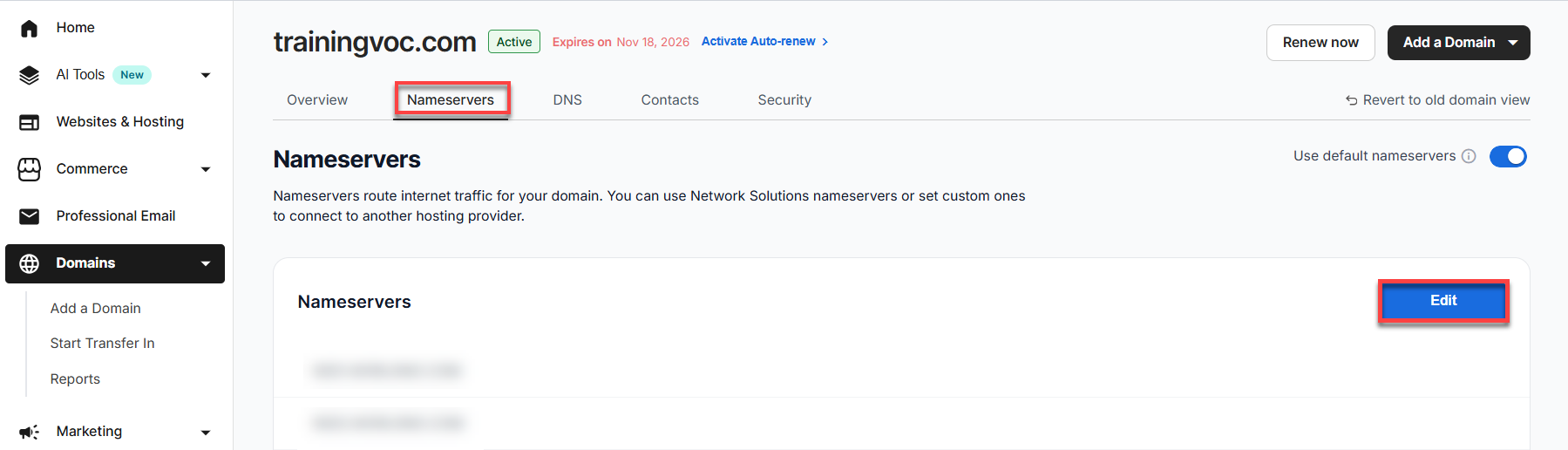 Manage Nameservers