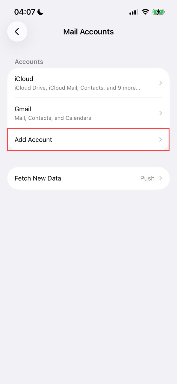 Add Account option
