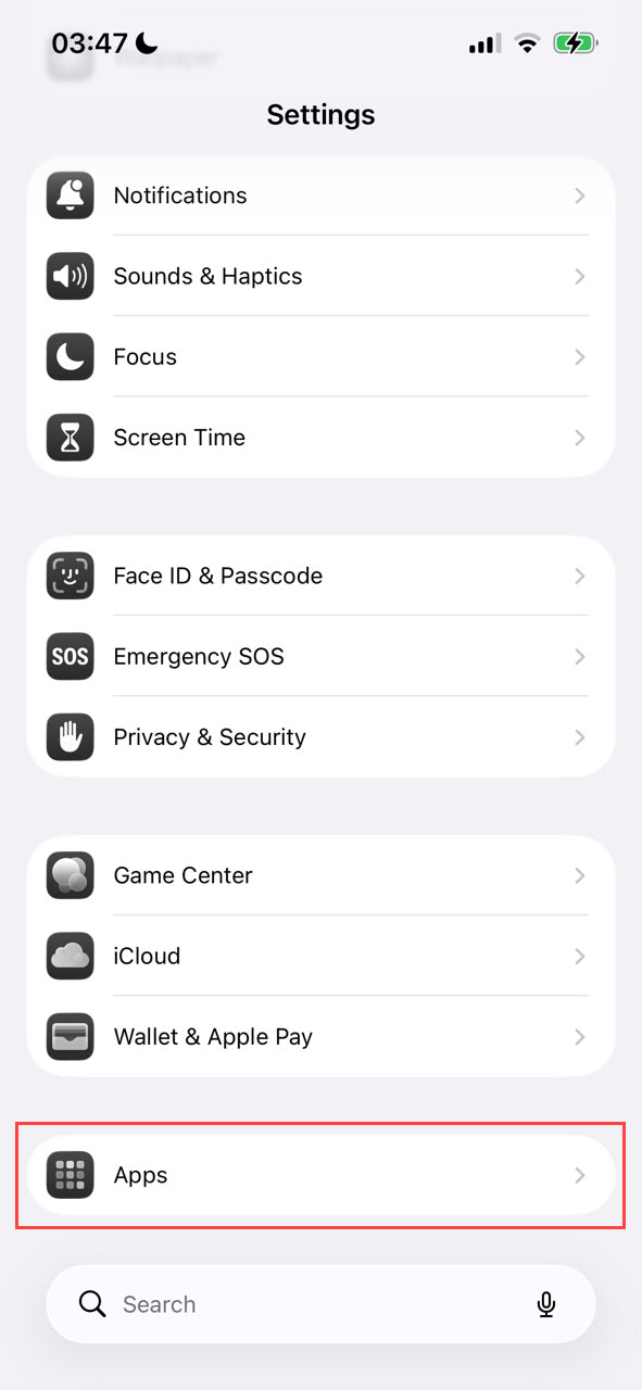 Apps menu