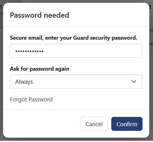 Password needed pop-up