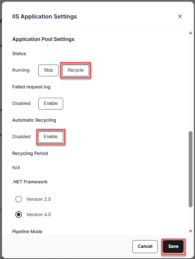 iis settings save