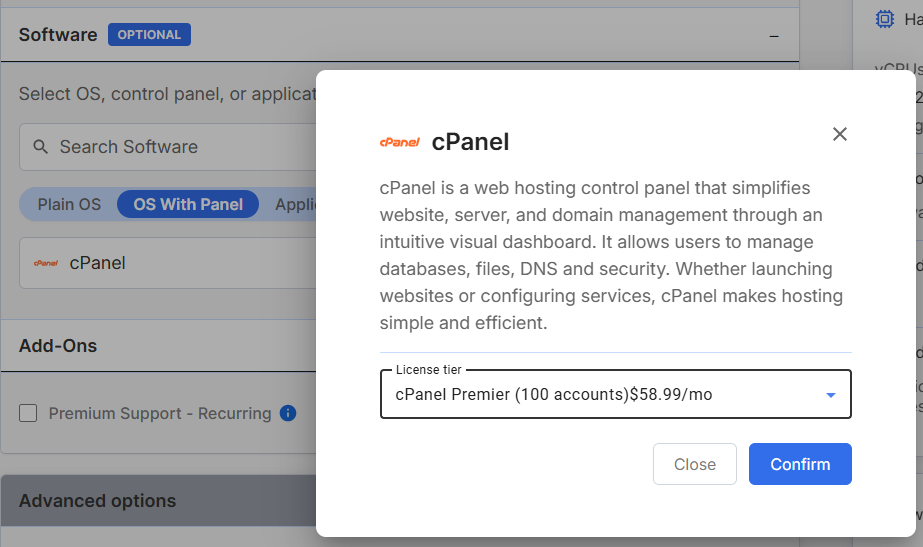 OS With Panel tab Confirm button