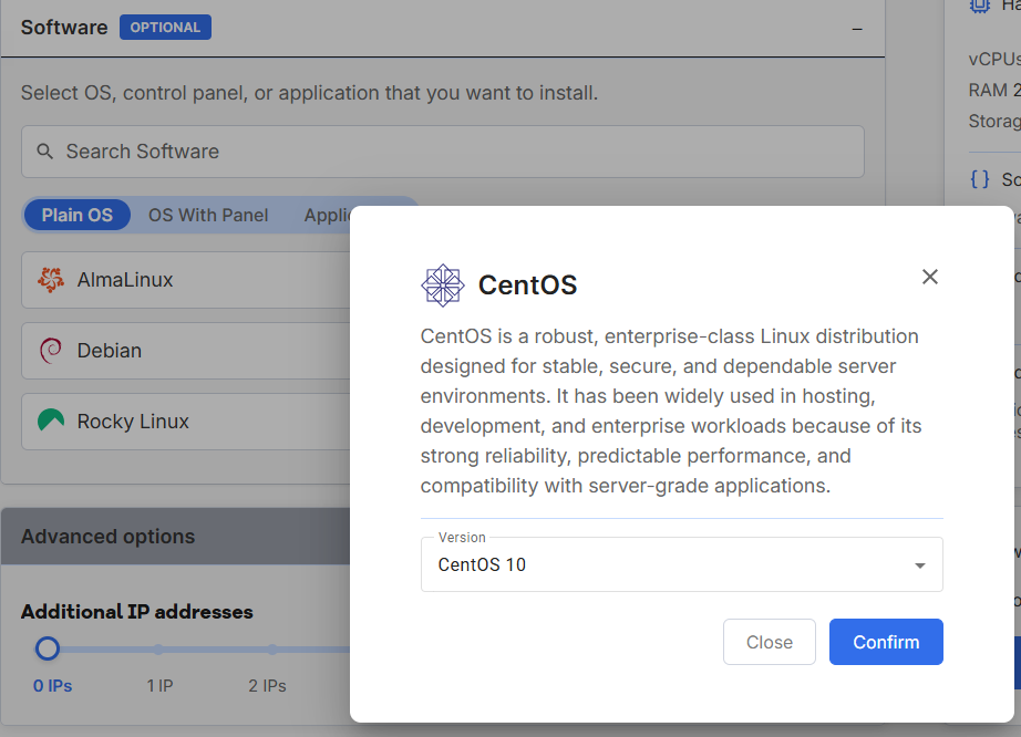 Plain OS tab Confirm button
