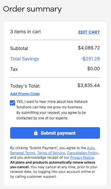 Order summary