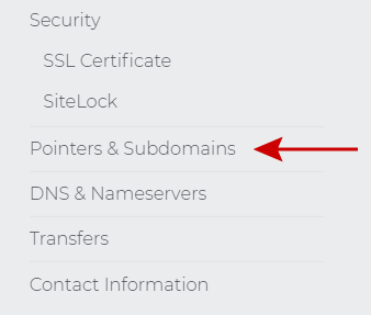 Pointers & Subdomains menu choice