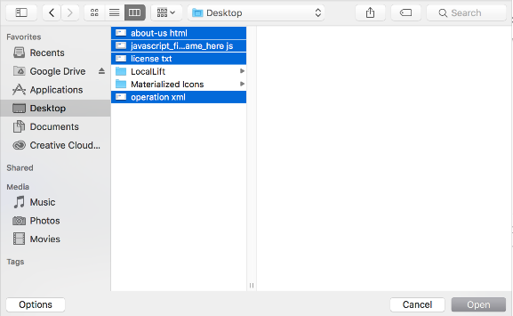 Select items to upload