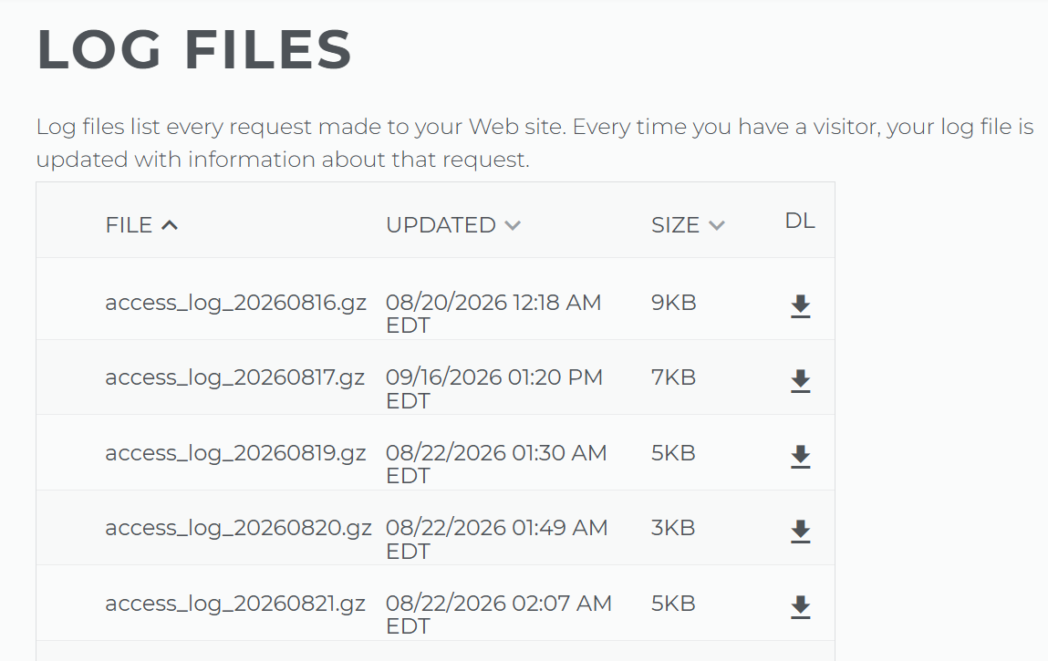 Log files page