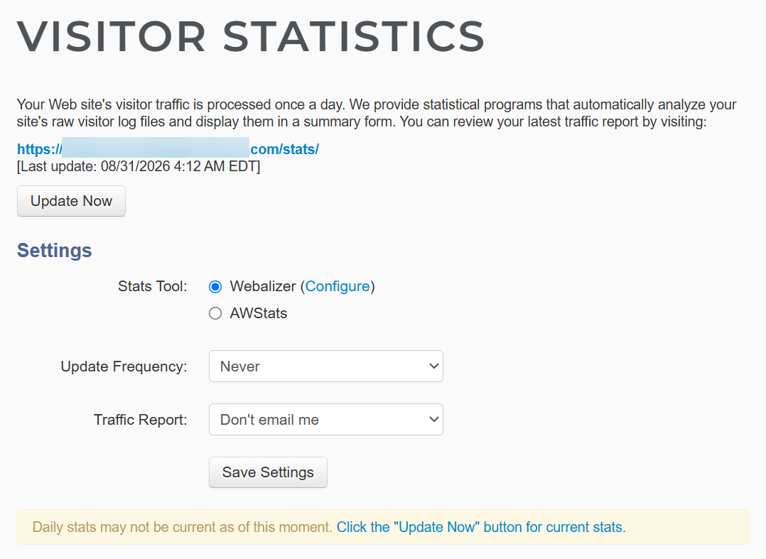 Visitor Statistics page for Unix hosting accounts