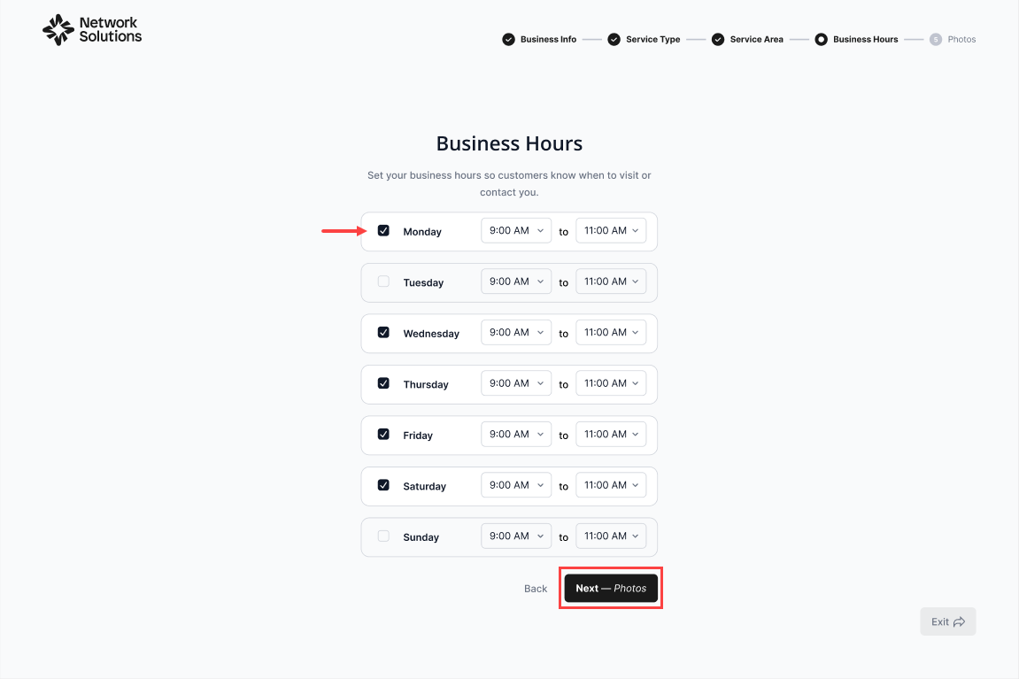 business hours field