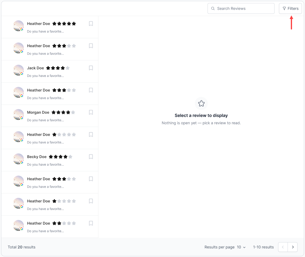 profile reviews filter