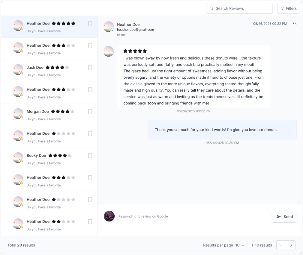 review sent response