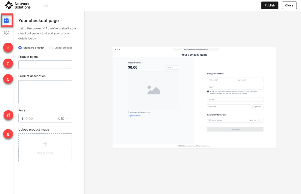 Product information page
