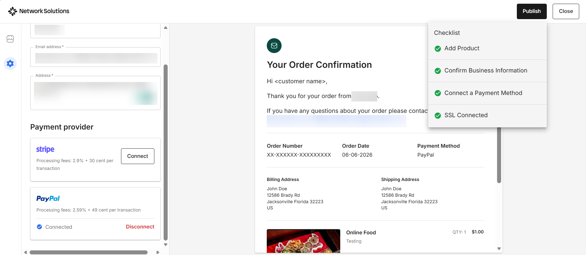 Publish Checkout page