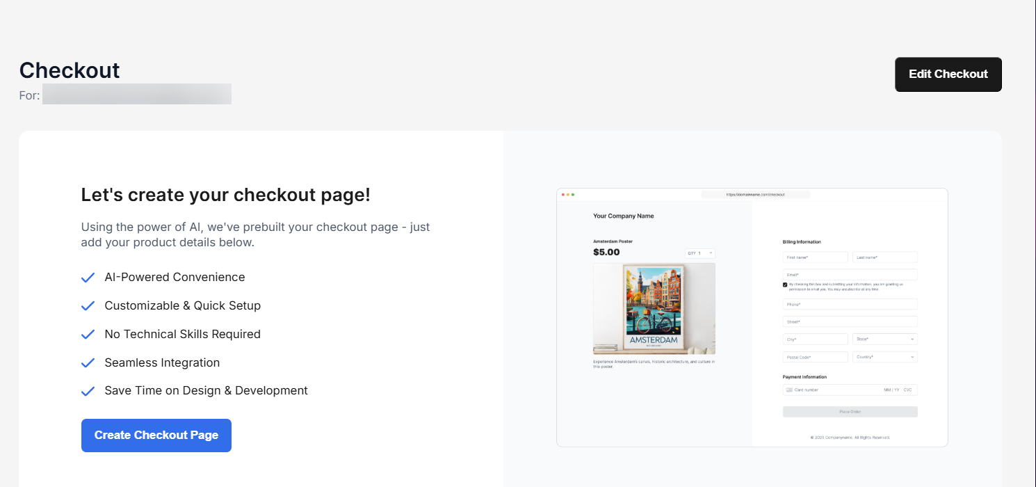 Create Checkout Page button