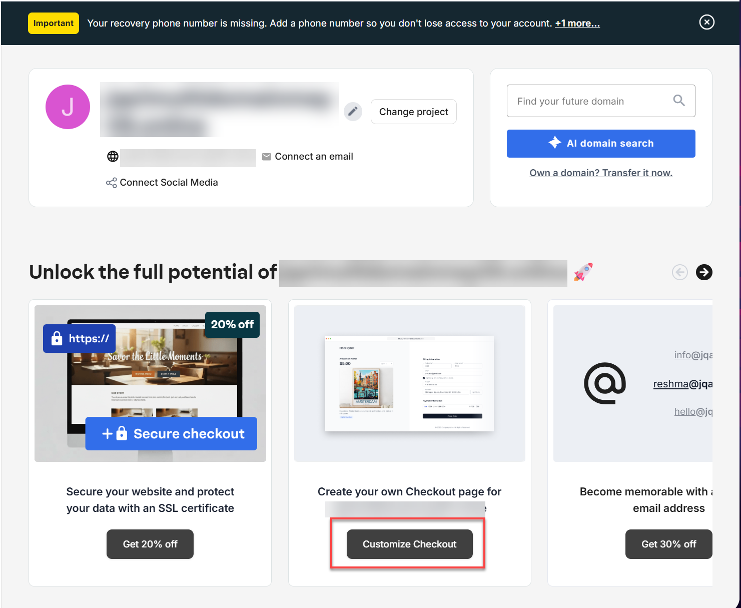 Customize Checkout button in the account manager home page