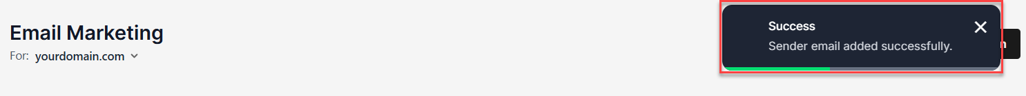 Add Sender Email - Success add sender notification