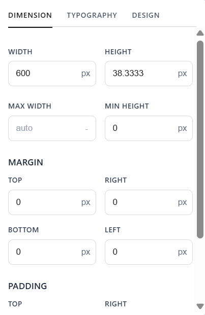 Campaign editor floating bar - dimension tab