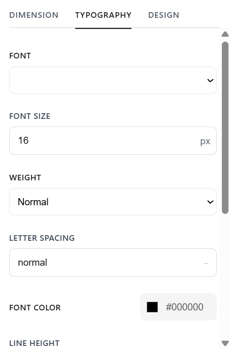 Campaign editor floating bar - typography tab