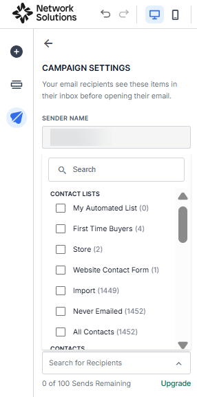 Campaign send settings - add contact list as recipients