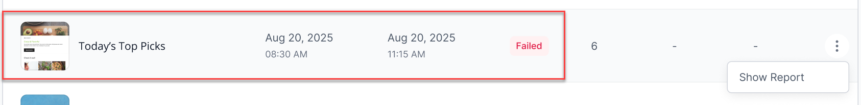 Campaign is in failed status with available action