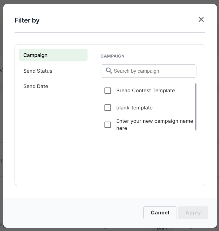 Filter by available options for campaigns list