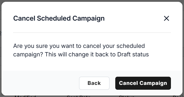 Cancel campaign's cancel button popup