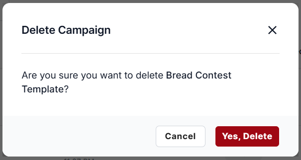Delete campaign's "Yes, delete" button popup