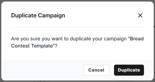 Duplicate campaign's duplicate button popup