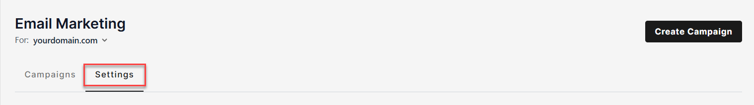 Email Marketing app - Settings tab