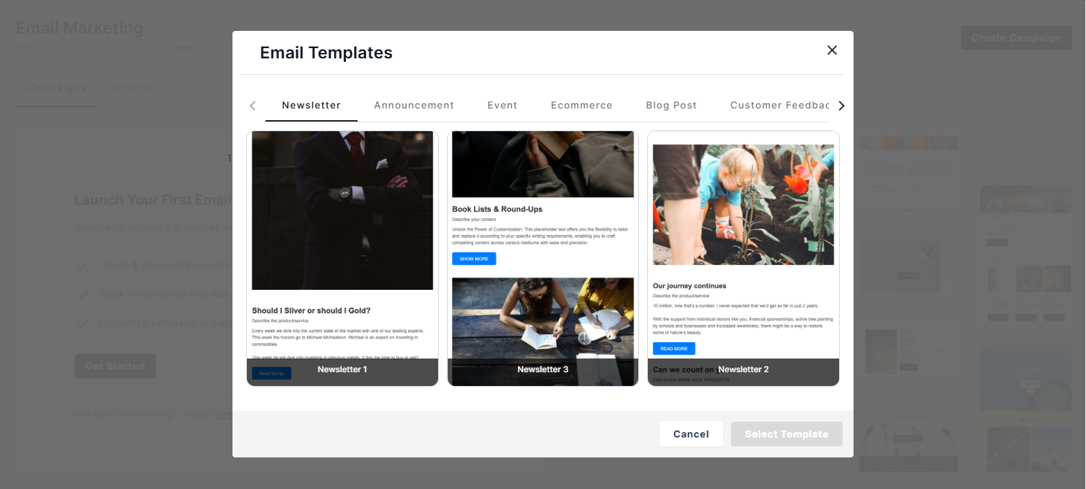 Campaign editor template pop-up window